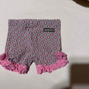 Matilda Jane Rainbow Patterned Kids Shorts with Pink Ruffles